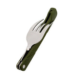 Boxtoday Stainless Steel Portable Folding Cutlery Set Fork Knife With Army Green Pouch Survival Camping Bag Outdoor Cutlery Container