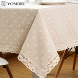 Boxtoday Flower Pattern Tablecloth Hot Sale Linen and Cotton Lace Edge Rectangular Table Cloth Home Hotel Textile