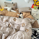 Boxtoday Bear Bedding Set Cute Cartoon No Filler Twin Full Size Duvet Cover Flat Sheet Pillowcase Fashion Girls Boys New Bed Linen