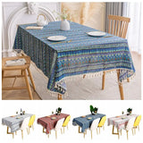 Boxtoday Ethnic Style Tablecloth Bohemian Cotton Linen Printed Tables Cloth Camping Placemat Waterproof Oil-proof Dinner End Table Decor