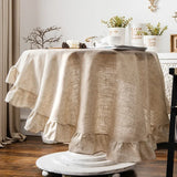 Boxtoday French Romantic Simple Ruffle Tablecloth Cotton Linen Table Cover American Round Tea Table Literary Retro Party Decoration