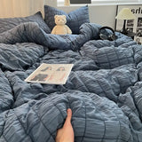 Boxtoday Bedding Set, Checkered Bubble Wash Cotton Quilt Set, Four Pieces, Ins Korean High Quality Bedding Sheet Set, Dormitory 3 Pcs