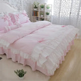 Boxtoday New luxury layers bedding set sweet princess bow ruffle duvet cover wedding bedding pink bed sheet girl baby bed skirt cover