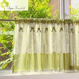 Boxtoday American Pastoral Green Half Curtain Cotton Linen Kitchen Short Sheer Lace Farmhouse Retro Sliding Door Window Partition