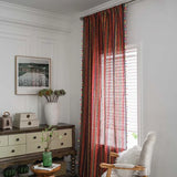 Boxtoday American Bohemian Style Curtains Red Gilded Striped Cotton Linen Printed Morocco Semi Translucent Living Room Decoration