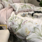Boxtoday 2024 New Long Staple Cotton Plant Pattern Four-piece Bedding Household Must Four Seasons Universal Luxury Bedding White Pink