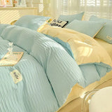 Boxtoday Seersucker Bedding Sets Solid Color Washed Cotton Microfiber Duvet Cover Flat Sheet Pillowcases Soft Duvet Cover Sets