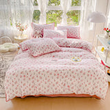 Boxtoday INS Nordic Blue Rhombic Lattice Bedding Quilt Cover Simple Floral Strawberry Duvet Cover For Girls Single King  Decor