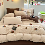 Boxtoday Cookie Dog Embroidery Bedding Set Twin Queen Duvet Cover Set Pillowcases for Adult Kids Bed Flat Sheet Cute Quilt Cover Kawaii
