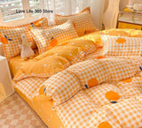 Boxtoday Pink Orange Striped Love Heart Quilt Cover Single Double Full Queen Size Sheet With Pillowcase Bedding Set INS Korea Style Soft