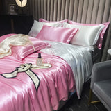 Boxtoday Real 100% Mulberry Silk Bedding Set with Duvet Cover Fitted/Flat Bed Sheet Pillowcase Solid Color 4pcs King Queen Twin Bed Sets