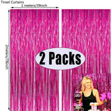 Boxtoday 2Pack Rose Pink Metallic Foil Tinsel Fringe Curtain Backdrop Birthday Wedding Bachelorette Party Decoration Adult Anniversary
