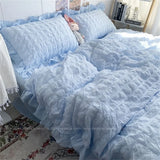 Boxtoday Quilt Cover INS Girl Blue Solid Color Seersucker Ruffles Lace Bedding Set Kawaii  Soft Sheet Woman Duvet Cover Pillow Covers