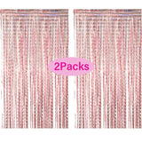 Boxtoday 2 Pack Foil Curtain Silver Rose Gold Glitter Shimmer Fringer Curtains Baby Shower Birthday Wedding Party Backdrop Decorations