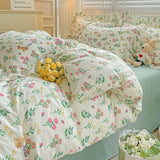 Boxtoday Cute Floral Duvet Cover Set Ins Korean Style with Flat Sheet Pillowcase No filler Washed Cotton Queen Full Twin Home Bed Linen