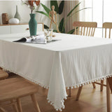 Boxtoday Cotton Fabric Tablecloth Tassels Stitching Washable Table Cloth for Wedding Party Dining Banquet Decoration Luxuriou Table Cover