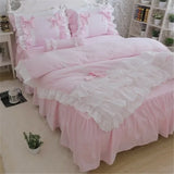 Boxtoday New luxury layers bedding set sweet princess bow ruffle duvet cover wedding bedding pink bed sheet girl baby bed skirt cover