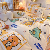 Boxtoday Cartoon Bear Rabbit Bedding Set Cute Duvet Cover Soft Queen Full Twin Size Flat Bed Sheet Girl Kid Quilt Cover Pillowcase Kawaii