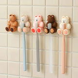 Boxtoday 1pcs Cartoon Bear Silicone Toothbrush Holder Wall Mounted Suction Cup Multi-Functional Storage Rack Hooks Bathroom Accessories