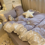 Boxtoday Korea Princess Purple Bedding Sets Bed Sheet Pillowcases Duvet Cover 3/4 Pieces Home Decoration Washed Cotton Flat Sheet Set