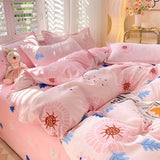 Boxtoday Pink Orange Striped Love Heart Quilt Cover Single Double Full Queen Size Sheet With Pillowcase Bedding Set INS Korea Style Soft