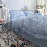 Boxtoday Quilt Cover INS Girl Blue Solid Color Seersucker Ruffles Lace Bedding Set Kawaii  Soft Sheet Woman Duvet Cover Pillow Covers