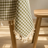Boxtoday Classic Checked Tablecloth Rectangle Green White Buffalo Check Tablecloth with Tassel Picnic Gingham Cotton Table Cover
