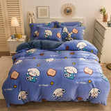 Boxtoday -Thick Warm Coral Fleece 4pcs Bedding Set Cute Printing Quilt Cover Super Soft Velvet Bed Sheet Pillowcase King Size Bedding Set