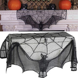 Halloween Decorative Bats Curtains Black Lace Spider Web Holiday Stove Towel Lampshade Fireplace Cloth Decor for Spooky Festival