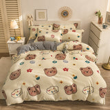 Boxtoday -Thick Warm Coral Fleece 4pcs Bedding Set Cute Printing Quilt Cover Super Soft Velvet Bed Sheet Pillowcase King Size Bedding Set