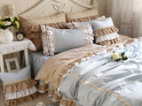 Boxtoday -New Classic Blue Lace Bedding Set Flounces Lattice Block Process Princess Bedding Ruffle Duvet Cover Bedskirt Bed Sheet Sets