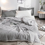 Boxtoday -Summer Gray Air Condition Quilts duvet with little white Pompons bed linens Washed cotton throw blankets Solid bedding #s