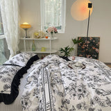 Boxtoday -Luxury Black and White Ruffled Bedding Set Fashion Bedspreads Home Textiles Duvet Cover Sheet Pillowcase for Teens Girls 3/4pcs