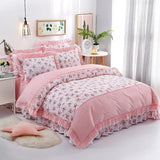 Boxtoday -Shabby Pink Floral Elegant Korea Style Ruffles Duvet Cover Bed Sheet Set 4Pcs Queen King size Pink 100%Cotton Girls Bedding set