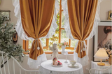 Boxtoday  Retro Orange Velvet Window Curtain for Living Room Bedroom French Style Lace Romance Blackout Room Divider Home Decoration