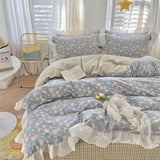 Boxtoday -New Princess Style Girls Bedding Set Ruffle Bed Sheet 100% Cotton Quilt Cover Queen King Size Fitted Bed Sheets With Pillow Case