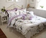 Boxtoday -Hot Purple flower Printed bedding set Garden ruffle duvet cover set bed sheet bed clothes king size bedding set bed comforter