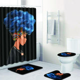 Fashion African Woman Pattern Polyester Shower Curtain Set Non Slip Rugs Carpet for Bathroom Toilet Flannel Bath Mat Set