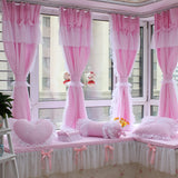 Boxtoday  Korean Princess Style Window Curtains, Cotton, Pink, 2 Layer Curtain for Living Room, Cloth with Lace, Home, Wedding Decor