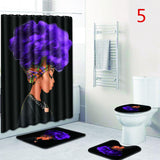 Fashion African Woman Pattern Polyester Shower Curtain Set Non Slip Rugs Carpet for Bathroom Toilet Flannel Bath Mat Set