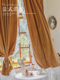 Boxtoday  Retro Orange Velvet Window Curtain for Living Room Bedroom French Style Lace Romance Blackout Room Divider Home Decoration