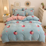 Boxtoday -Thick Warm Coral Fleece 4pcs Bedding Set Cute Printing Quilt Cover Super Soft Velvet Bed Sheet Pillowcase King Size Bedding Set