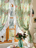 Boxtoday Countryside Spring Summer Cotton Linen Floral Printed Curtain for Window Decor White Lace Flounced Window Curtains Home Decor