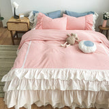 Boxtoday -100% Yarn-Dyed Washed Cotton Princess Girl Bedding Set White Ruffle Splice Cake skirt design Duvet Cover Bed Skirt Pillowcases