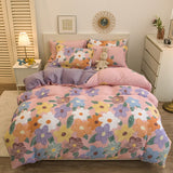 Boxtoday -Thick Warm Coral Fleece 4pcs Bedding Set Cute Printing Quilt Cover Super Soft Velvet Bed Sheet Pillowcase King Size Bedding Set