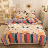 Boxtoday -Thick Warm Coral Fleece 4pcs Bedding Set Cute Printing Quilt Cover Super Soft Velvet Bed Sheet Pillowcase King Size Bedding Set