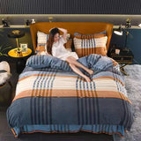 Boxtoday -4pcs Set Winter Warm Thicken Short Plush Bedding Set Printing Flannel Duvet Cover Flat Sheet Pillowcase King Queen Bedding Set