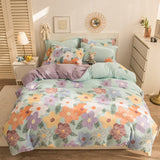 Boxtoday -Thick Warm Coral Fleece 4pcs Bedding Set Cute Printing Quilt Cover Super Soft Velvet Bed Sheet Pillowcase King Size Bedding Set