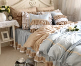 Boxtoday -New Classic Blue Lace Bedding Set Flounces Lattice Block Process Princess Bedding Ruffle Duvet Cover Bedskirt Bed Sheet Sets