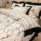 Boxtoday -100% Cotton High Quality Black White Flower Modern Four-Piece Set Bedding Sheet Quilt Cover Pillow Cover IG Fashion